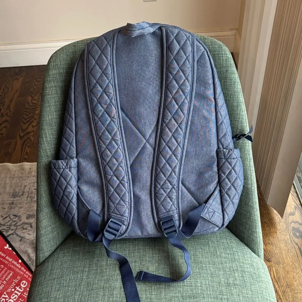 Vera Bradley Essential Quilted Blue Backpack neutral floral travel school NWOT